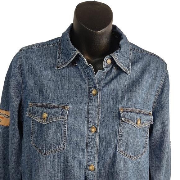 Vintage Harley-Davidson Women's Blue Denim Button Down Shirt Size M - Picture 4 of 12